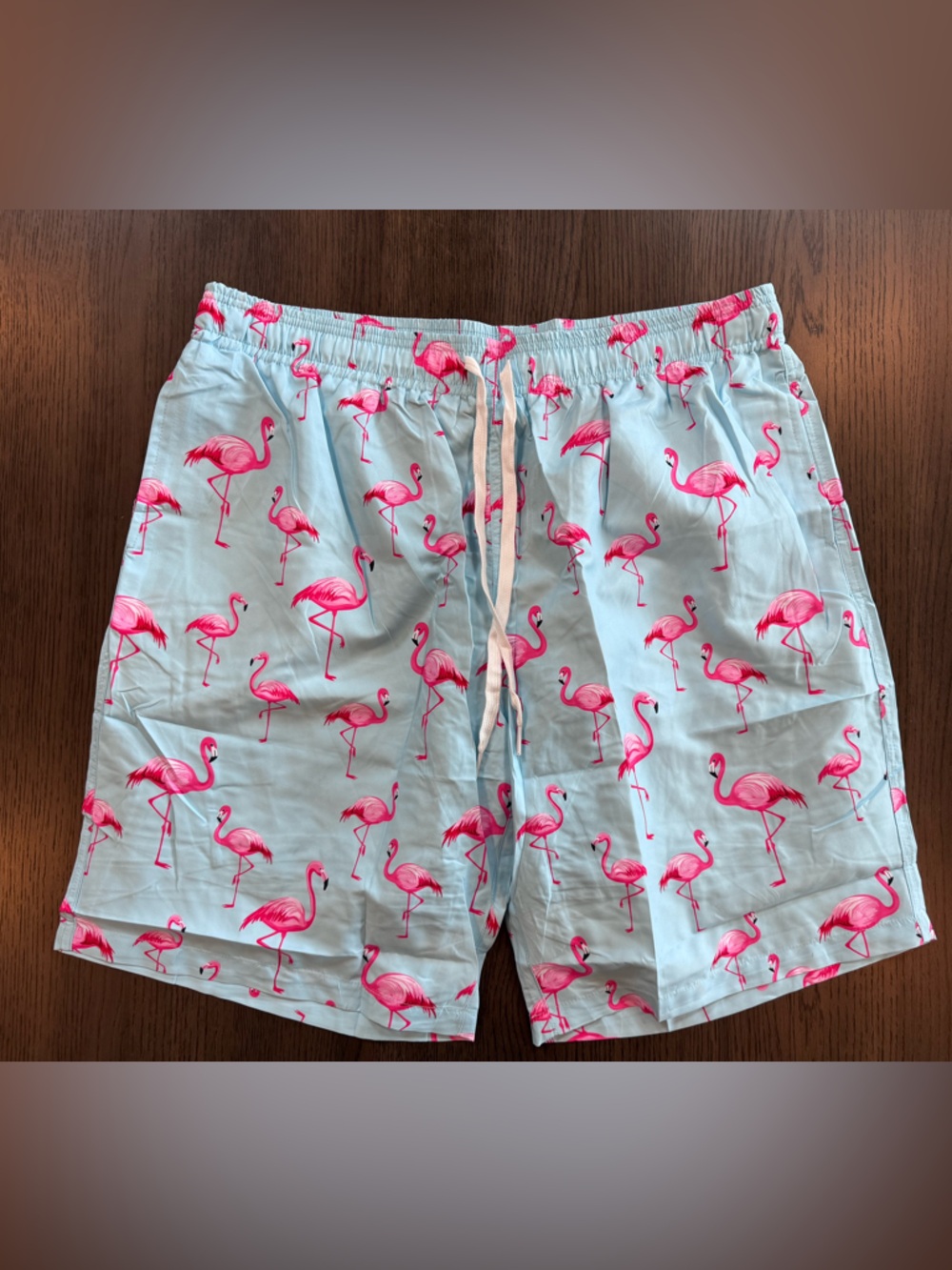 BRAND NEW XL Men's Flamingo Print Two-in-One Swim Shorts - Blue